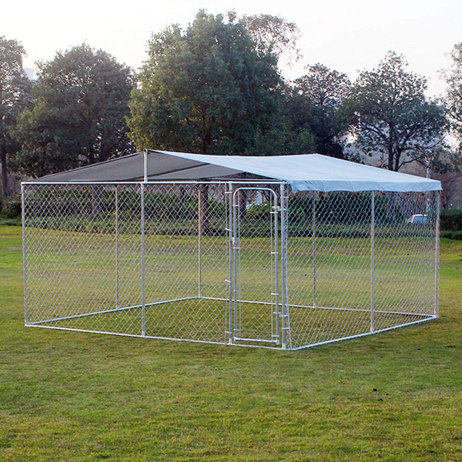PawHut 10' x 10' x 6' Outdoor Chain Link Box Kennel Dog House with Cover
