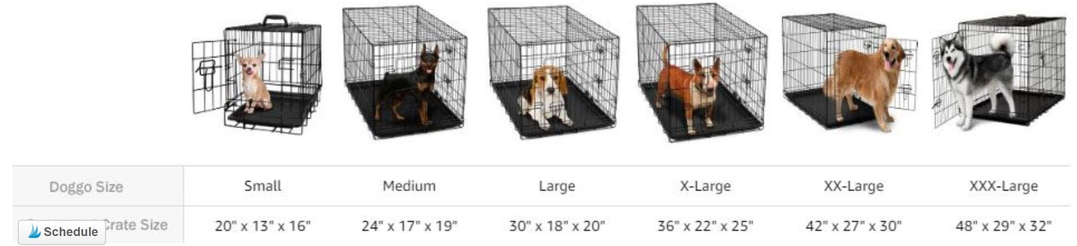 Suggested Dog Crate Sizes